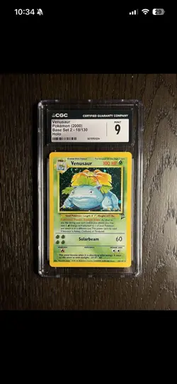 Venusaur CGC 9 Pokemon WOTC 2000 Base Set 2 18/130 Holo Swirl Low - Image 1