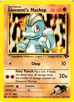 Pokemon TCG Giovanni's Machop 72/132 Gym Challenge Unlimited Edition Regular VLP - Image 1
