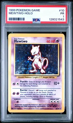 1999 POKEMON BASE SET UNLIMITED #10 MEWTWO-HOLO PSA 1 - Image 1