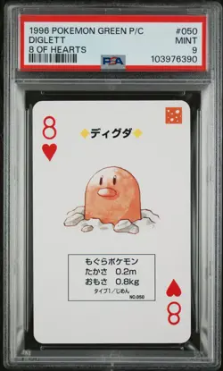 1996 POKEMON GREEN VERSION PLAYING CARDS 8 OF HEARTS #050 DIGLETT PSA 9 - Image 1