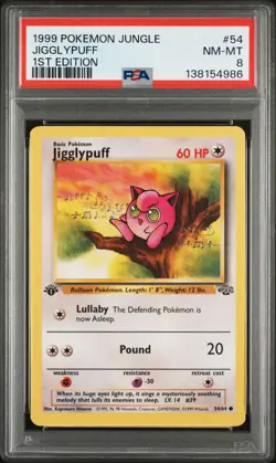 1999 Pokemon Jungle 1st Edition Jigglypuff 54 FRESHLY GRADED PSA 8 NM-MINT - Image 1