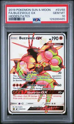 2019 POKEMON SUN & MOON HIDDEN FATES #SV68 FULL ART/BUZZWOLE GX PSA 10 - Image 1