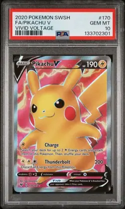 PSA 10 Pikachu V 170/185 Pokemon Vivid Voltage Full Art Holo Sword Shield - Image 1