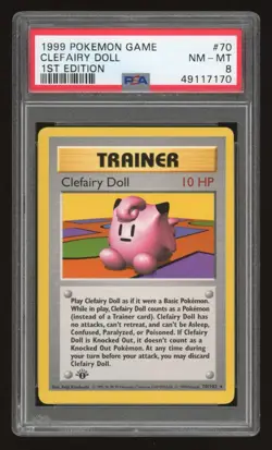 1999 Pokemon 1st Edition Shadowless Clefairy Doll #70 PSA 8 - Image 1