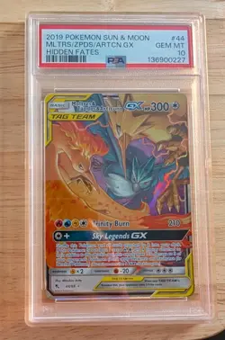 2019 POKEMON SUN & MOON HIDDEN FATES #44 MOLTRES & ZAPDOS & ARTICUNO GX PSA 10 - Image 1