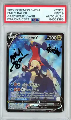 PSA MINT 9 Emily Bauer Signed Pokemon Garchomp V TG23/TG30 Astral Radiance - Image 1