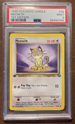 1st Edition Jungle MEOWTH #56 Pokemon 1999 WOTC PSA 9 - Image 1