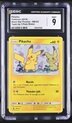 CGC 9 💎 Pikachu #SM162 - 2019 Pokemon Team Up 1-Pack Black Star Promo - Image 1