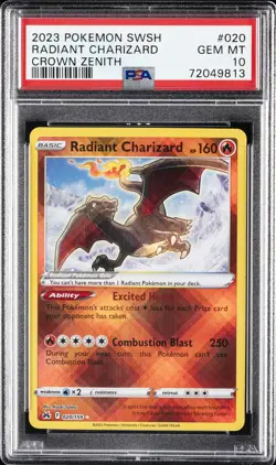 2023 POKEMON SWORD & SHIELD CROWN ZENITH #020 RADIANT CHARIZARD PSA 10 - Image 1