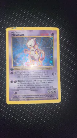 Pokemon 1999 Mewtwo 1st ed Base Set SHADOWLESS Holo Rare 10/102 *DAMAGED* - Image 1