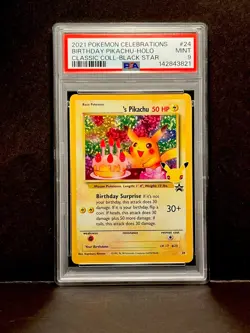 Pokemon Birthday Pikachu #24 Holographic Card Black Star Celebrations PSA 9 - Image 1
