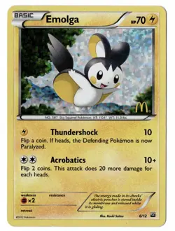 Emolga 6/12 Holo McDonalds Promo 2012 LP Pokemon TCG - Image 1