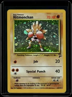 Pokemon TCG Hitmonchan 8/130 Base Set 2 Holo Rare MP - Image 1