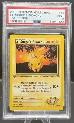 2000 Pokemon Card WOTC Gym Challenge 84/132 LT. Surge's Pikachu PSA 9 MINT - Image 1