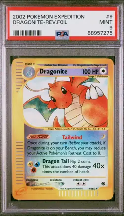 2002 Pokemon Expedition Base Set Dragonite 9/165 Reverse Holo Rare PSA 9 POP 138 - Image 1