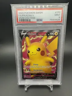 Pokemon TCG Pikachu V 170/185 Vivid Voltage Full Art Holo PSA 9 Mint SWSH Card - Image 1