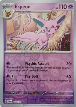 033/131 ESPEON REVERSE HOLO PRISMATIC EVOLUTIONS POKEMON CARD - Image 1