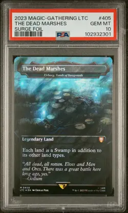 2023 MTG TALES OF MIDDLE-EARTH COMMANDER SURGE FOIL #405 THE DEAD MARSHES PSA 10 - Image 1