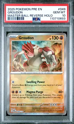 Pokemon Prismatic Evolutions Groudon 049 Master Ball Reverse Holo PSA 10 LOW POP - Image 1