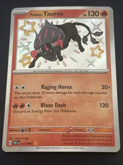 Pokemon TCG Paldean Tauros 111/091 Paldean Fates Shiny Holo Rare Card - Image 1
