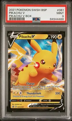 2021 Pokemon Pikachu V SWSH 061 Black Star Promo Box Full Art TCG PSA 9 - Image 1
