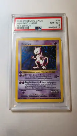 Pokemon TCG Mewtwo 010/102 First Edition Base Set (Shadowless) Holo PSA 8 - Image 1