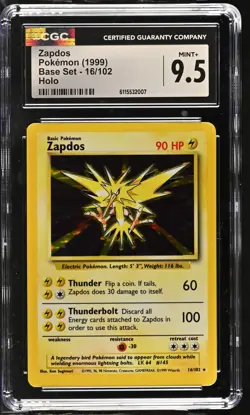 CGC 9.5 MINT+ Zapdos 1999 Base Set 16/102 Holo Pokemon Card - Image 1