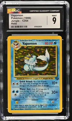 CGC 9 MINT Vaporeon 1999 Jungle 12/64 Holo Pokemon Card - Image 1