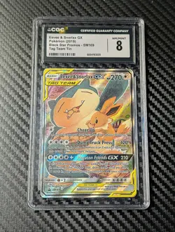 CGC 8 Eevee & Snorlax GX SM169 Tag Team Pokemon Card- FREE SHIPPING!! - Image 1