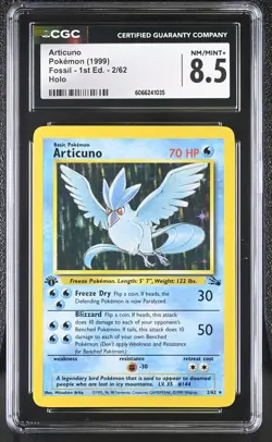 CGC 8.5 Articuno 1999 Fossil 1st Edition 2/62 Holo Pokemon Card - Image 1
