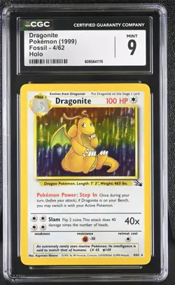 CGC 9 MINT Dragonite 1999 Fossil 4/62 Holo Pokemon Card - Image 1