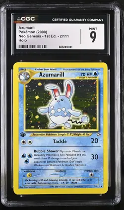 CGC 9 MINT Azumarill Neo Genesis 1st Edition 2/111 Holo SWIRL Pokemon Card - Image 1
