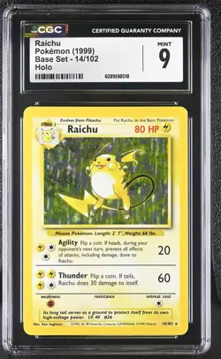 CGC 9 MINT Raichu 1999 Base Set 14/102 Holo Pokemon Card - Image 1