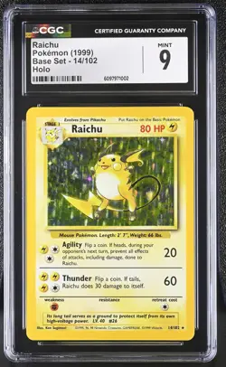 CGC 9 MINT Raichu 1999 Base Set 14/102 Holo Pokemon Card - Image 1