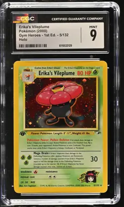 CGC 9 MINT Erika's Vileplume Gym Heroes 1st Edition 5/132 Holo Pokemon Card - Image 1
