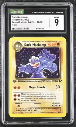 CGC 9 MINT Dark Machamp Team Rocket 1st Edition 10/82 Holo Pokemon Card - Image 1