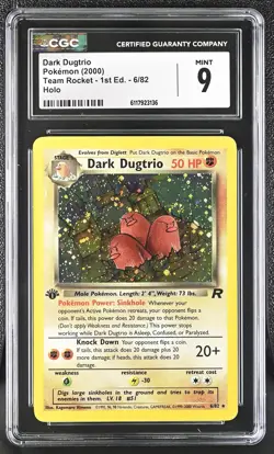 CGC 9 MINT Dark Dugtrio Team Rocket 1st Edition 6/82 Holo SWIRL Pokemon Card - Image 1