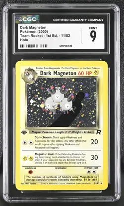 CGC 9 MINT Dark Magneton Team Rocket 1st Edition 11/82 Holo Pokemon Card - Image 1