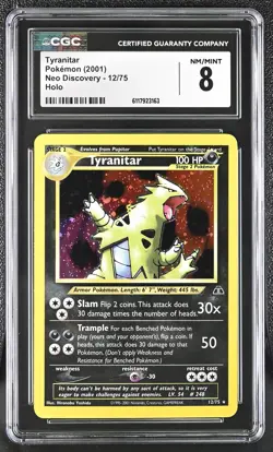 CGC 8 Tyranitar 2001 Neo Discovery 12/75 Holo Pokemon Card - Image 1