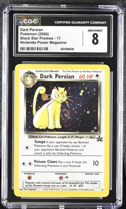 CGC 8 Dark Persian 2000 Black Star Promos 17 Holo SWIRL Pokemon Card - Image 1