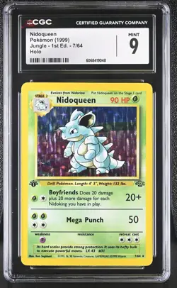 CGC 9 MINT Nidoqueen 1999 Jungle 1st Edition 7/64 Holo Pokemon Card - Image 1