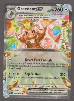Greedent ex 179/197 Double Rare Obsidian Flames Tera Pokemon Card Near Mint NM - Image 1