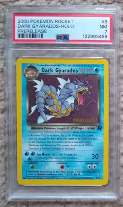 2000 Pokemon Rocket Prerelease #8 Dark Gyarados Holo PSA 7 - Image 1
