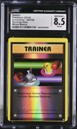 CGC 8.5 2016 Pokemon Evolutions Switch Trainer Reverse Holo 88/108 Minor Miscut - Image 1