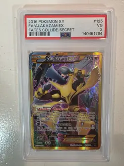 2016 Pokemon XY Fates Collide Alakazam EX 125/124 FA Secret PSA 3 Very Good - Image 1