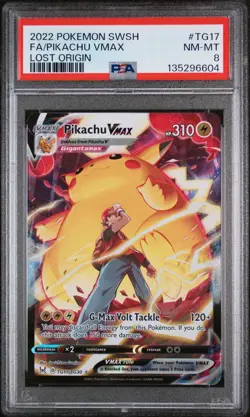 2022 POKEMON SWORD & SHIELD LOST ORIGIN #TG17 FULL ART/PIKACHU VMAX PSA 8 nm-mt - Image 1