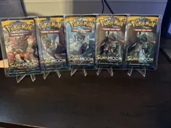 Pokemon Sun & Moon Base Booster Pack COMPLETE ART SET - 5 Packs SEALED - Image 1