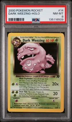 2000 POKEMON ROCKET #14 DARK WEEZING-HOLO PSA 8 - Image 1