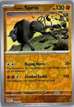 Pokemon Paldean Tauros SV02: Paldea Evolved REVERSE HOLO #108/193 - Image 1