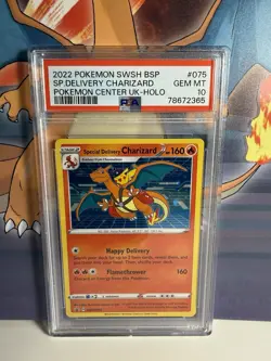 2022 POKEMON SWSH BLACK STAR PROMO #075 SPECIAL DELIVERY CHARIZARD-HOLO PSA 10 - Image 1